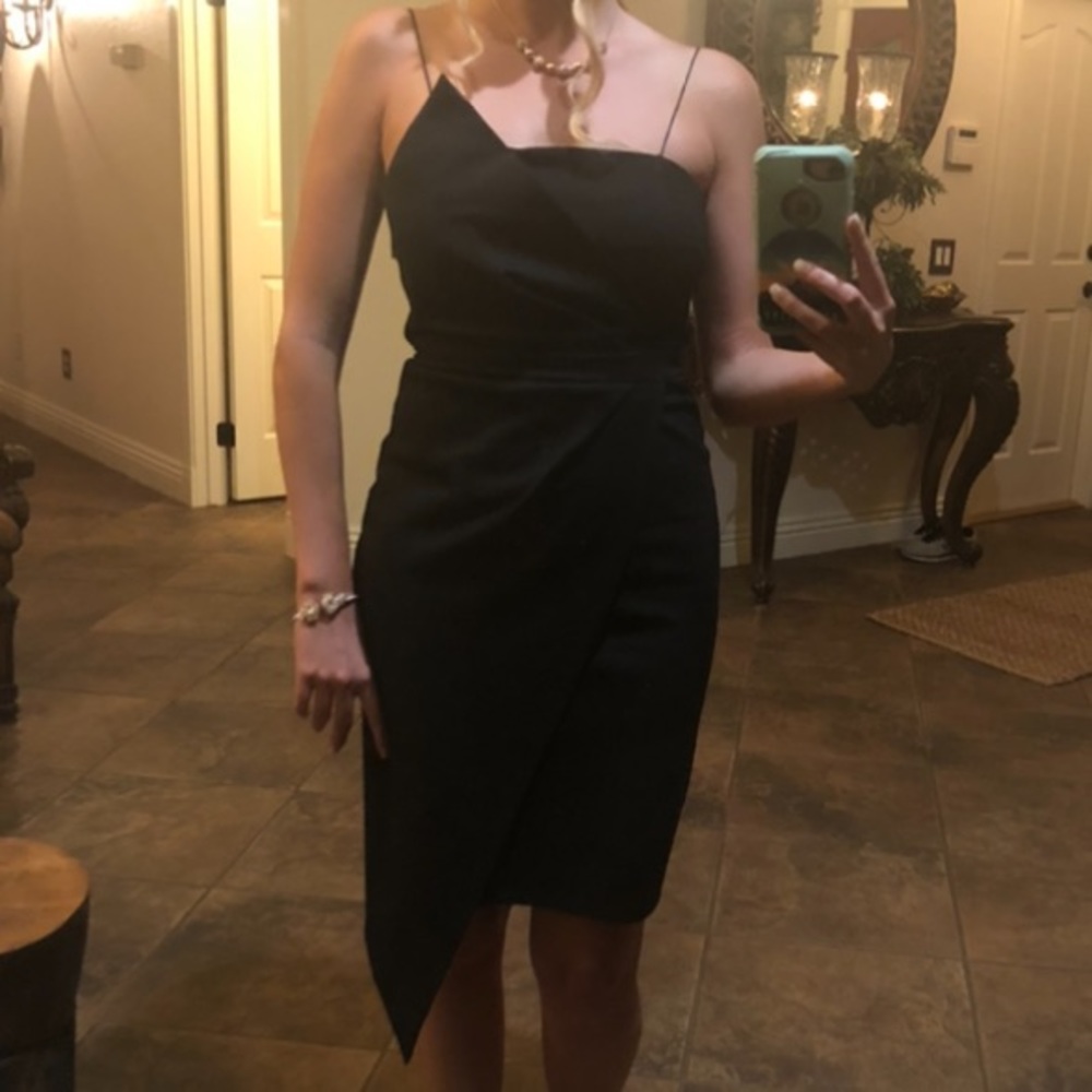 Black Lulus Spaghetti Strap Bodycon Assymetrical Dress